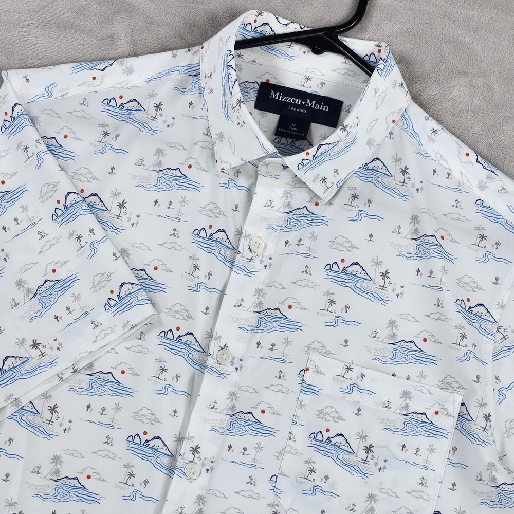 Mizzen+Main Shirt Mens Medium White Leeward Trim Short Sleeve Button Up Stretch